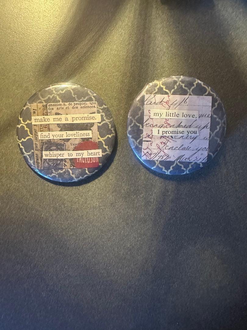 Two Vintage Collaged Matching Pins