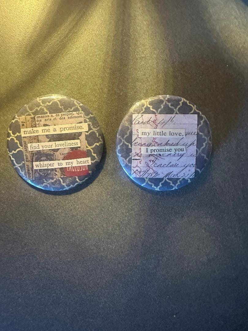 Two Vintage Collaged Matching Pins