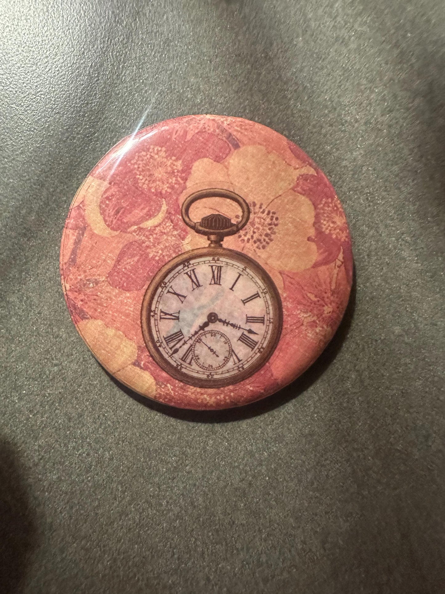Floral Vintage Clock Pin
