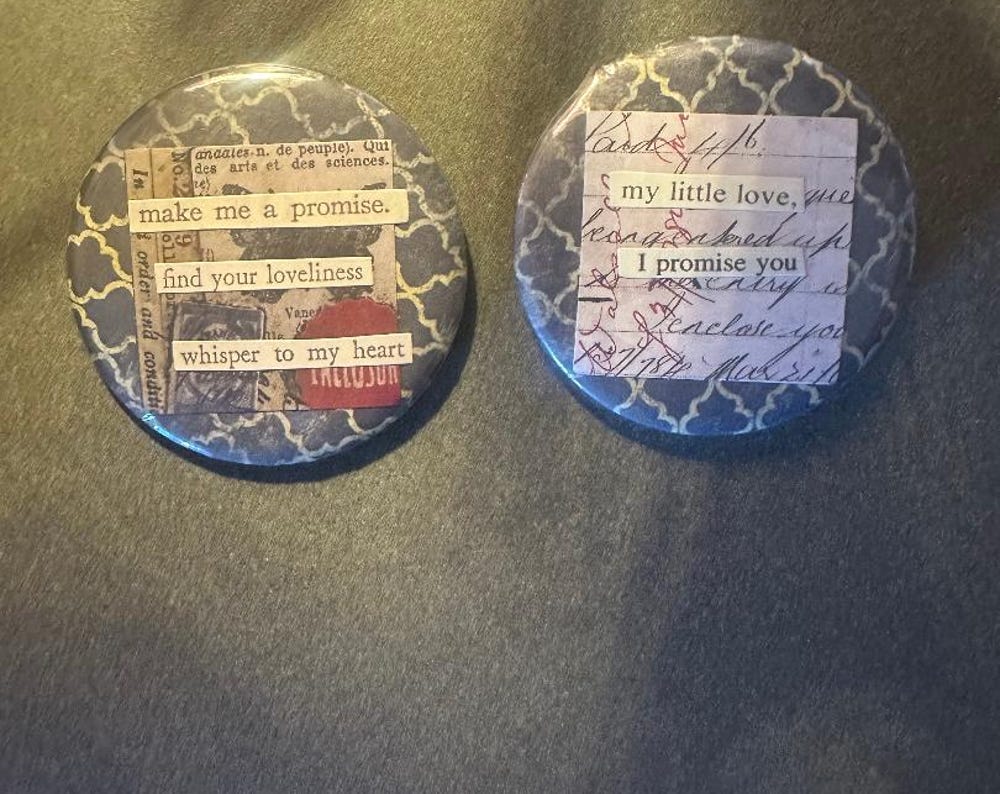 Two Vintage Collaged Matching Pins